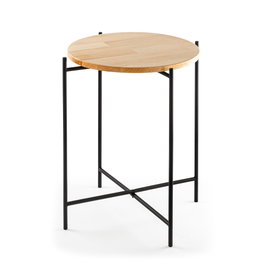 Hanah Home SHB-004 Mesa de Centro de Madera y Metal, Negro y Natural, 46x56x46 cm
